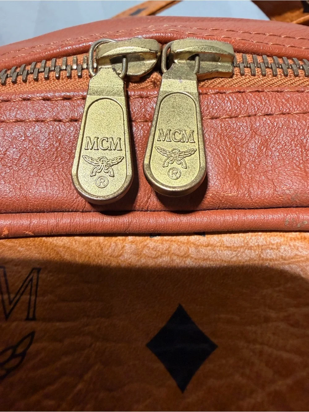 MCM Cognac Monogram Visetos Dome Tote with Shoulder Straps